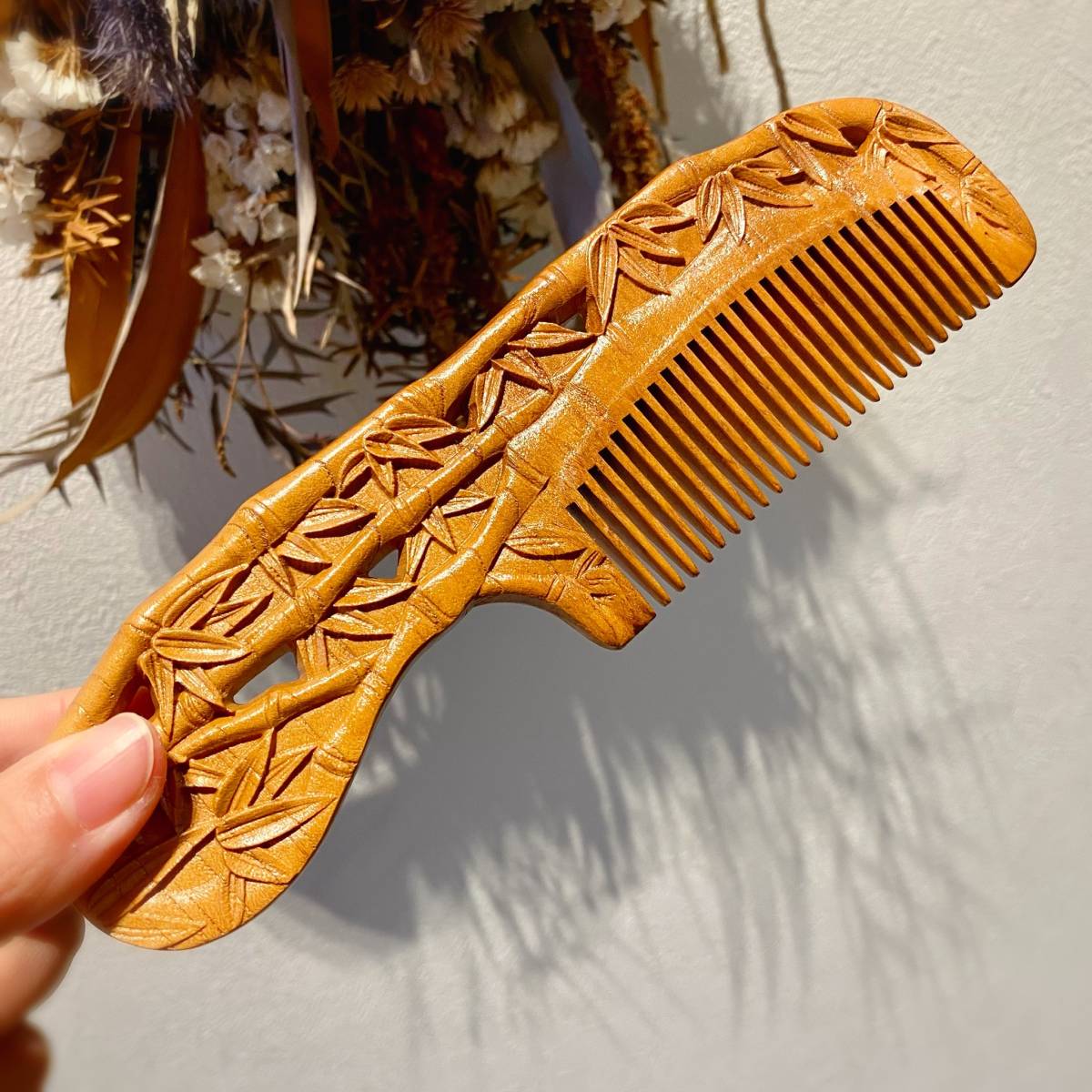 竹 桃の木 彫刻 櫛 運気アップ 厄除け お守り プレゼント くし クシ ブラシ拍卖