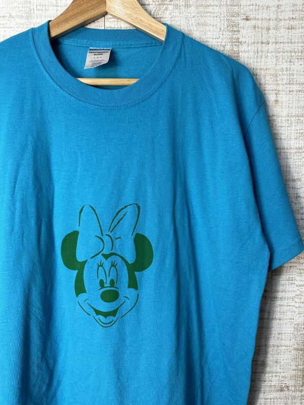 ☆US古着 ミニーちゃん キャラクター イラスト プリント Tシャツ ビッグサイズ ブルー青 グリーン緑系【L】コットンポリ ◆4662◆拍卖