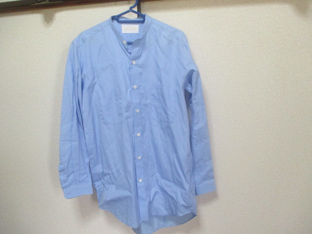 Mサイズ?■Barquizh●ノーカラー長袖シャツ●青系●used 送185 s拍卖
