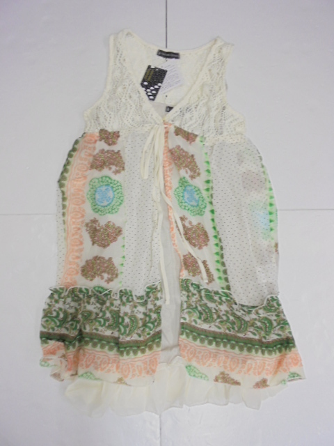 【KCM】kj-4-M■在庫処分品■【FORTUNE COOKISE】レディース 前開きチュニック&裾シフォンキャミセット サイズM グリーン系拍卖