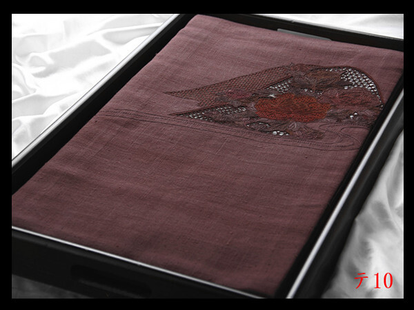 蔵【テ10】西陣逸品 紬 スワトウ刺繍 相良刺繍 海老茶色地 気品豊かに 正絹太鼓柄高級美術袋帯 ◇検◇簪着物名古屋帯和装小物帯締め拍卖