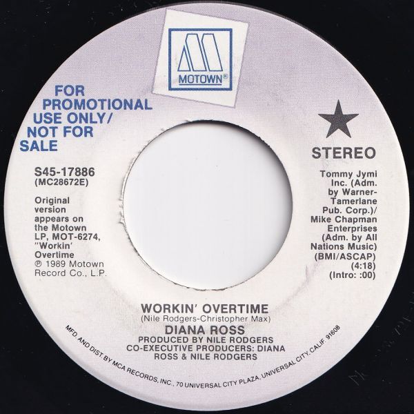 Diana Ross Workin' Overtime / Workin' Overtime Motown US S45-17886 207655 HIP HOP R&B レコード 7インチ 45拍卖