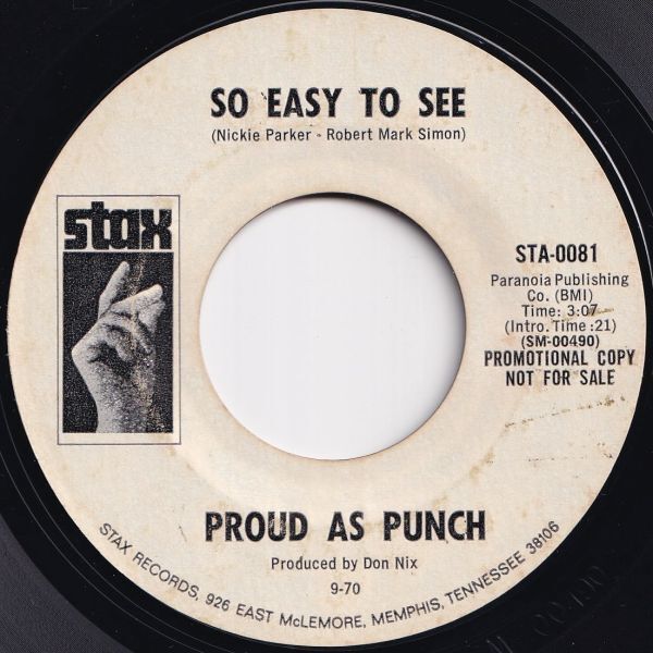 Proud As Punch So Easy To See / If You Look Into My Eyes Stax US STA-0081 207773 SOUL ソウル レコード 7インチ 45拍卖