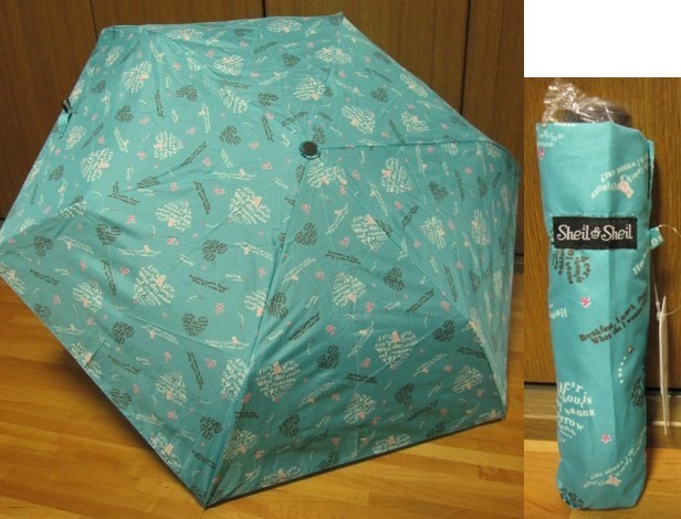 *送料無料*新品*Sheil&Sheil*グリーン*3段折りたたみ傘*グラスファイバー*ハート・くま*安全カバー*拍卖