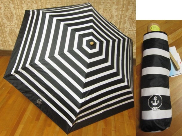*新品*ブラック*ボーダー*マリン*3段折りたたみ傘*晴雨兼用*UVカット99%以上*拍卖