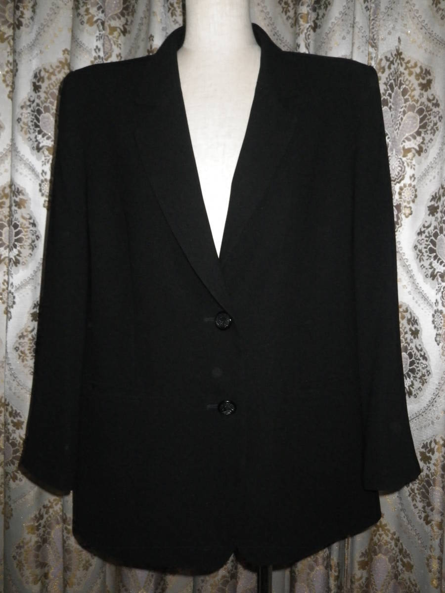 02【中古美品】*EARTHY MODE 総裏地付 黒ジャケット ベーシックデザイン 内ポケットも有♪ さらさら素材 L レターパックプラス利用可拍卖