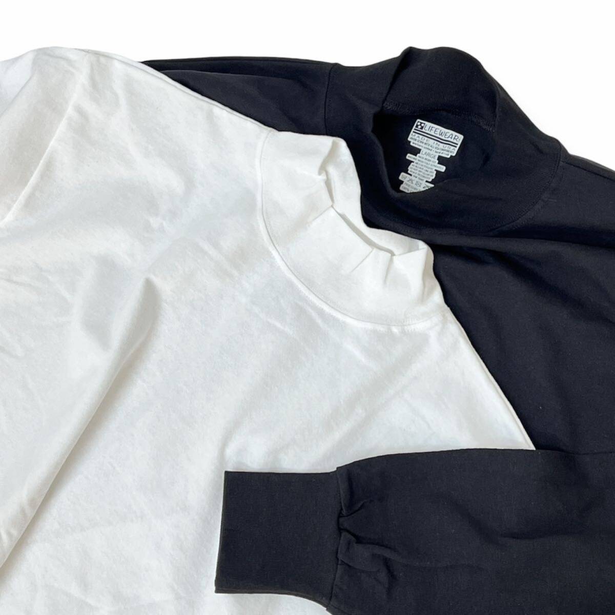 訳あり USA製 2色 LIFE WEAR モックネック 長袖 Tシャツ L 黒 白 MADE IN USA ロンT 無地 シンプル まとめ売り 未使用 #noca0482-FS拍卖