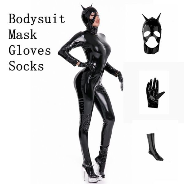 82-7-72 全セット 全身 エナメル キャットスーツ コスチューム【ブラック,XLサイズ】セクシー コスプレ エロ 過激 仮装 撮影会 イベント.1拍卖