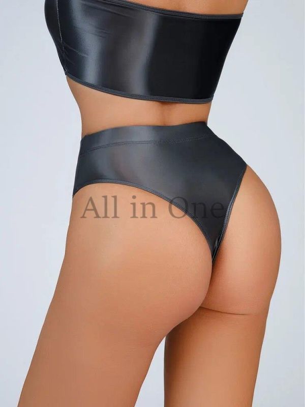 91-112-10 ツヤツヤ ハイレグ ハイウエスト ショーツ Tバックタイプ 【グレー,XLサイズ】レディース 下着 コスプレ セクシー ショーツ .2拍卖