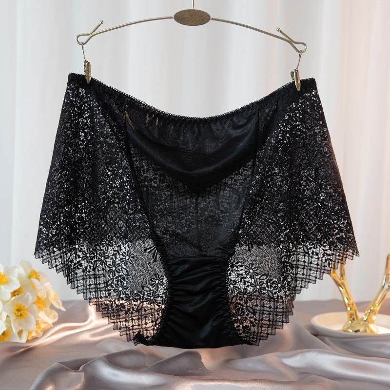 145-281-7 光沢 レース セクシー パンツ つやつやショーツ【ブラック,XLサイズ】レディース 女性 下着 ブリーフ ランジェリー インナー .3拍卖