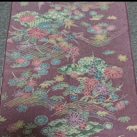 正絹 ちりめん 約35×72 赤紫 カラフル 鮫小紋 花 黄緑青白 縮緬 えんじ小豆アズキエンジン 小紋拍卖