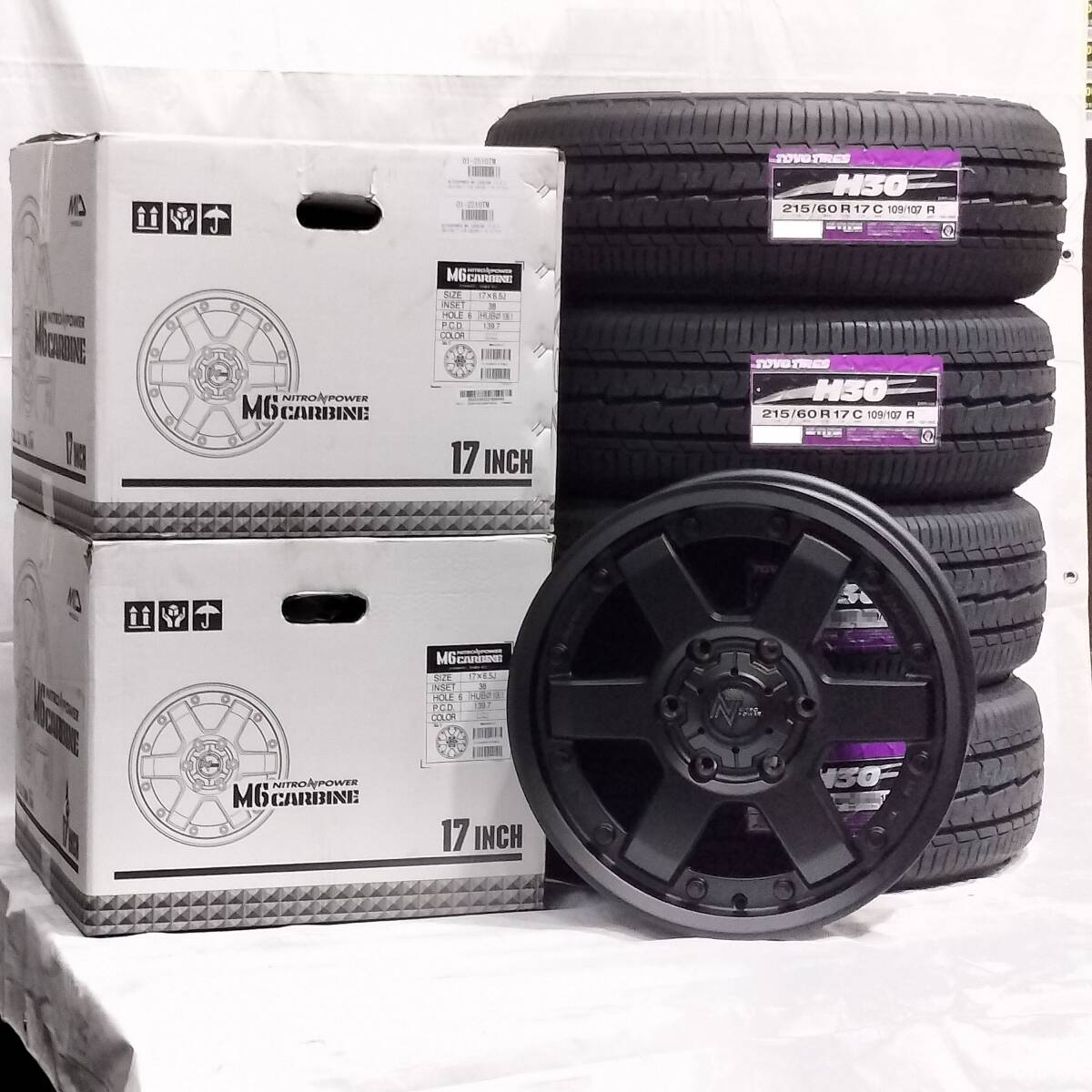 ナイトロパワー M6 カービン 17x6.5J+38 6H139.7 TOYO H30 215/60R17 ホワイトレター ハイエース レジアスエース 200系 01-2510拍卖