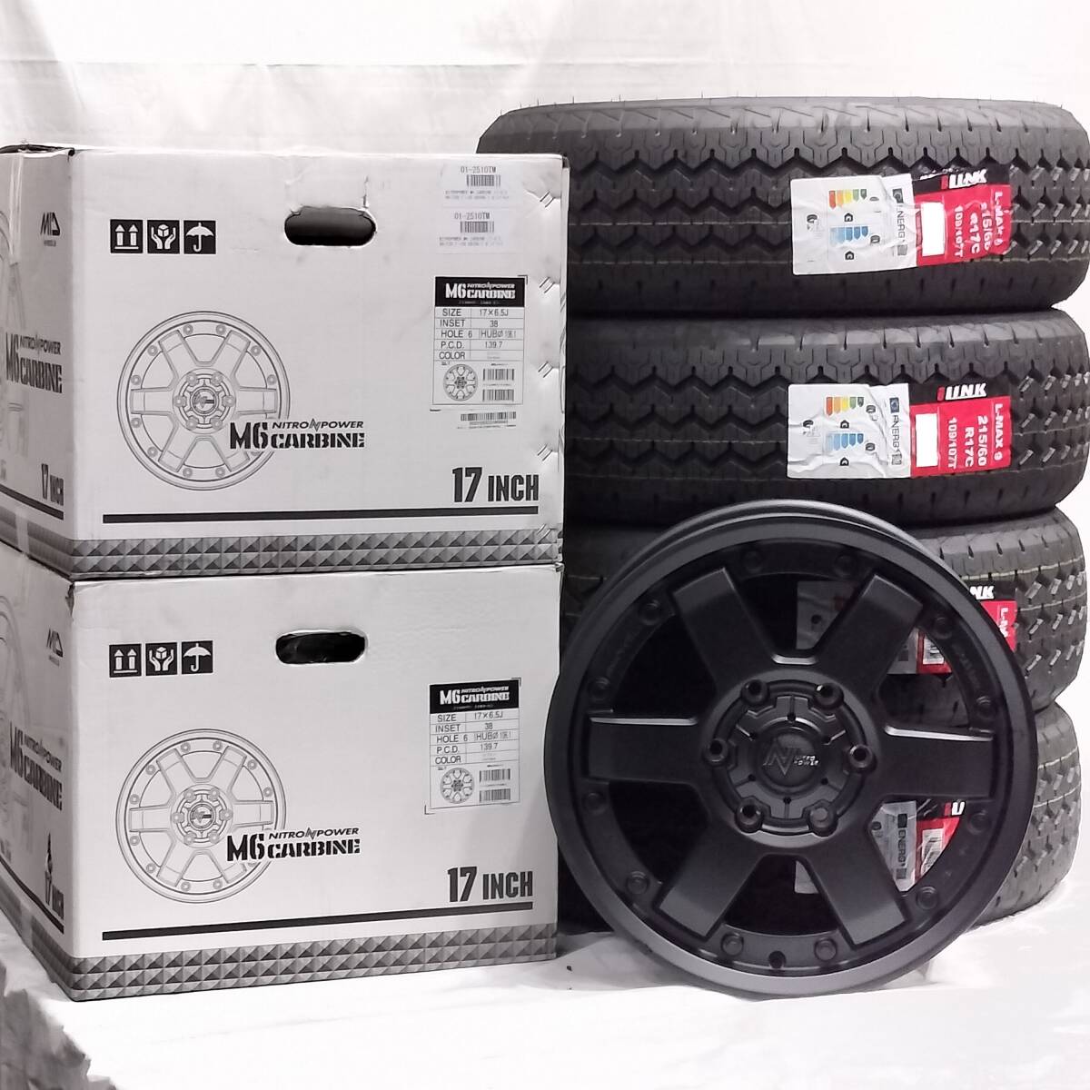 ナイトロパワー M6 カービン 17x6.5J+38 6H139.7 ILINK L-MAX9 215/60R17 ハイエース レジアスエース 200系 01-2510拍卖