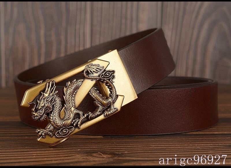 H617★最安 メンズベルト レザー オートロック ドラゴンバックル 本革 男性 ヴィンテージ 紳士 サイズ調節可 4色選択 ブラック ブラウン拍卖