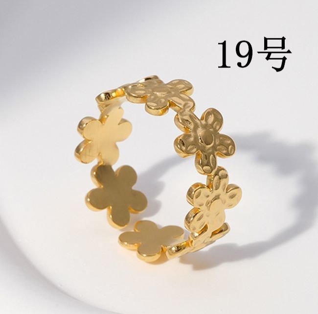 フラワーリング ゴールド 19号 ステンレス 花 レディース フラワーモチーフ おしゃれ 金 指輪 メンズ 幅広拍卖