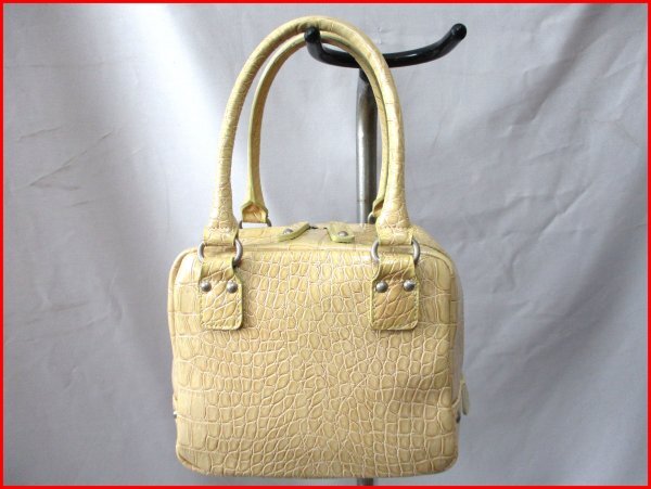 uni ; que par vert dense/ユニックパーヴェールダンス◇キューブ型ハンドバッグ 型押し風 ベージュ W19.5cm拍卖