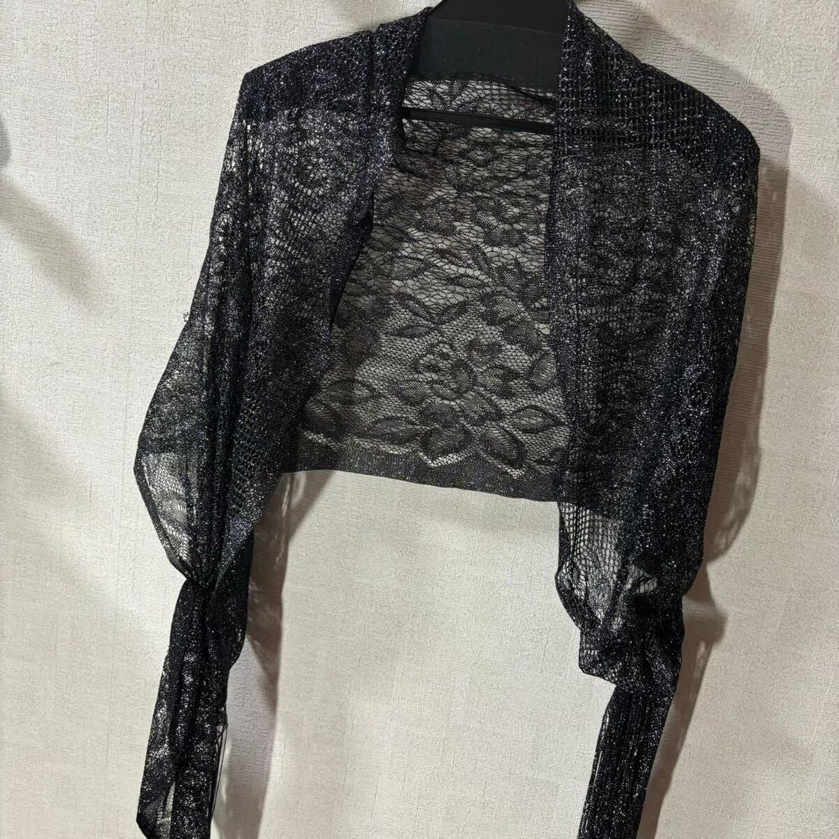 ショール ボレロ レース 黒 ブラック ラメ キラキラ シースルー カーディガン ストール レースショール フォーマル 上品 羽織 長羽織拍卖