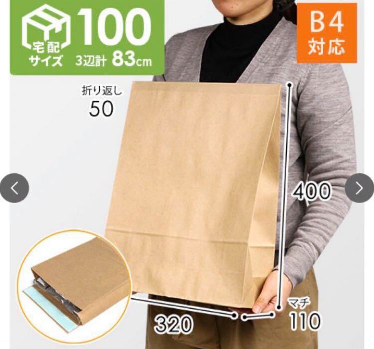 宅配袋 袋 茶封筒 100サイズ 25枚 まとめ売り B4 テープ付き マチ拍卖