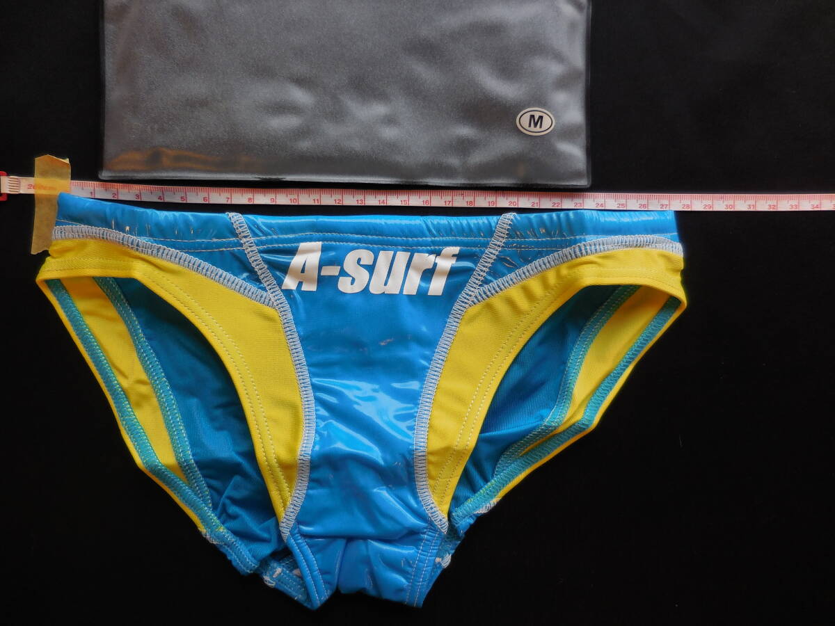 未使用品【サイズ:M】A-SURF 競泳 水着 競パン AQUX 透け ビニール 青黄拍卖