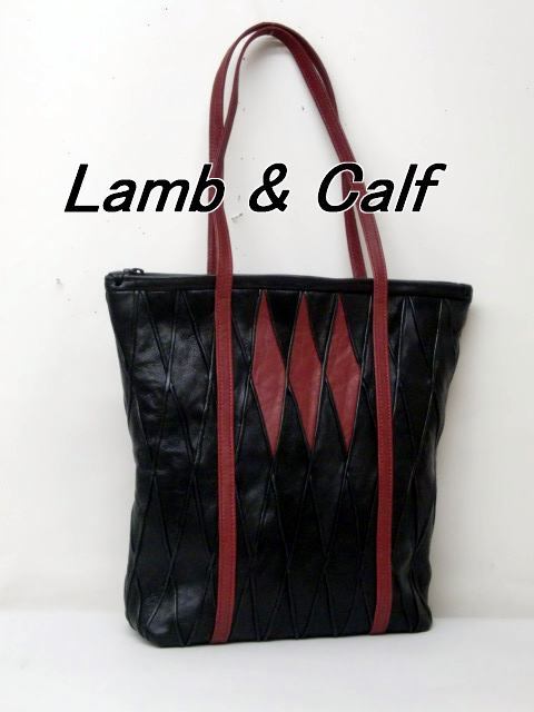 限定特別一点品 送料無料 269-1ラム(羊革)&カーフ(牛革)デザインワークトートバッグ拍卖