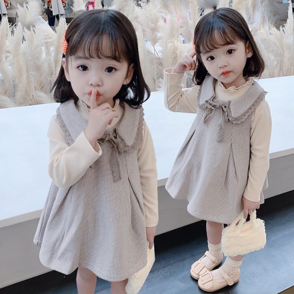 ♪mineka・新品・セール♪女の子上下セット 長袖インナーシャツ・ベストワンピース カジュアル 普段着 通園 発表会 演奏会 120cm 202072拍卖