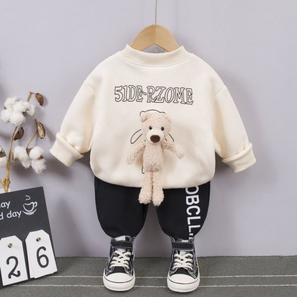 ♪mineka・新品・セール♪キッズ上下セット ウォームボアパーカ・ロングパンツ 防風保温 クマクッション 普段着 ベージュ 120CM 202467/6T拍卖