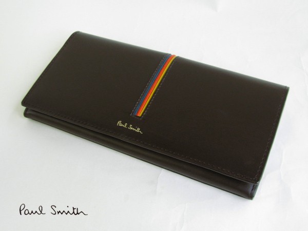 訳有★ ポールスミス 長財布 チョコ ストライプエッジ ★248拍卖