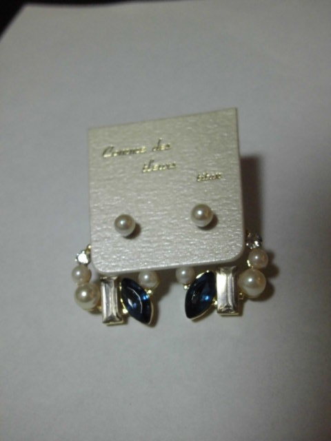 ★★★【105】パール&キュービック ブルー系 ピアス★★★拍卖