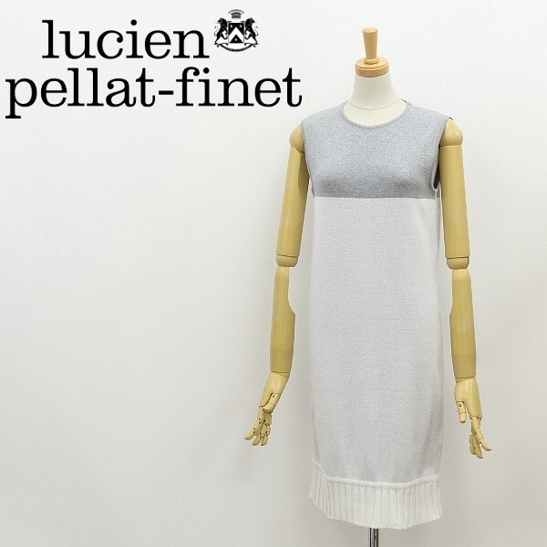 ◆lucien pellat-finet ルシアン ペラフィネ カシミヤ混 スカル バイカラー ウール ニット ノースリーブ ワンピース ホワイト×グレー S拍卖