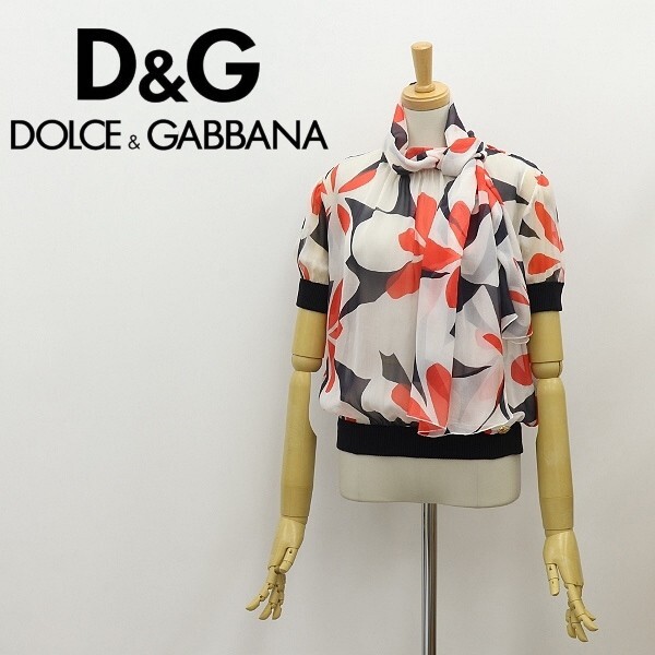 国内正規品◆D&G ドルチェ&ガッバーナ シルク 総柄 ボウタイ スカーフ 半袖 トップス 40拍卖
