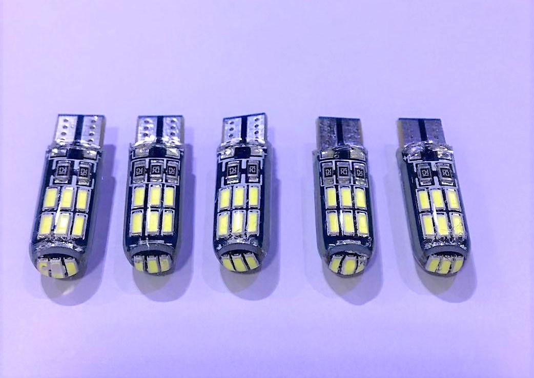新タイプ! 24V車用 T10 LED 両面発光 計15連(両面12連+前面3連) シリコン透光レンズ ポジション 白 5個 トラックなどの24V車に拍卖