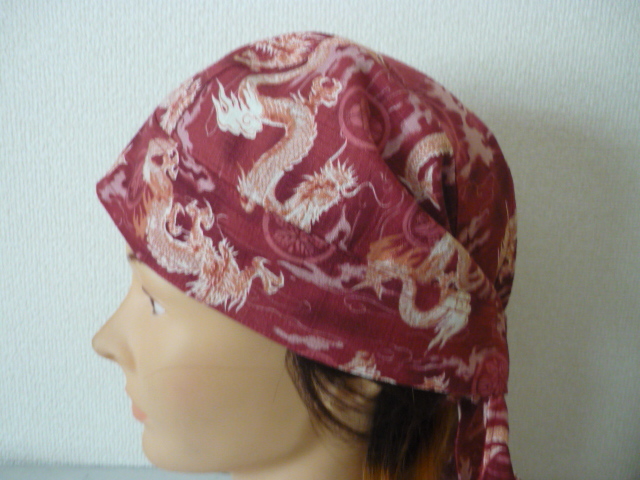即決【龍 えんじ】バンダナキャップ◆メットインナーキャップ◆ヘッドラップ◆ハンドメイド◆送料無料拍卖