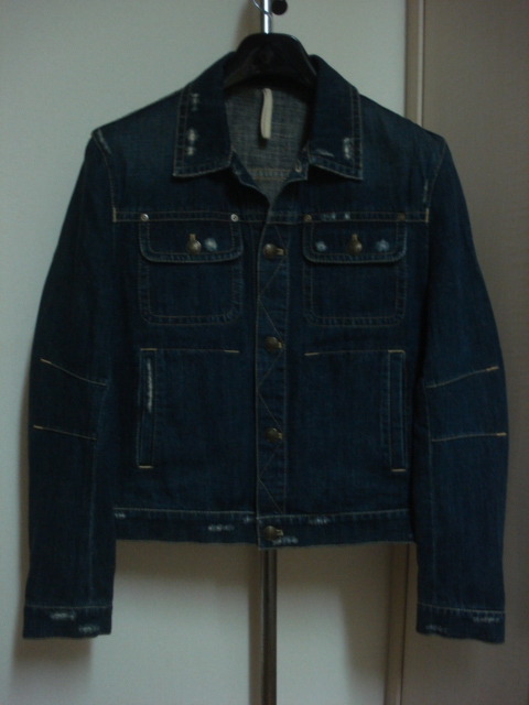 格安廃版レアモデル・MEN'S MELROSE(メンズメルローズ)・インディゴデニム系ダメージ加工地・高級ジージャン系デザインブルゾン 4 M~L位拍卖