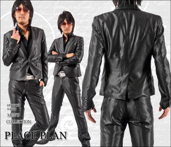 ショート丈光沢地シャンブレースーツ■8477ブラック新品S拍卖