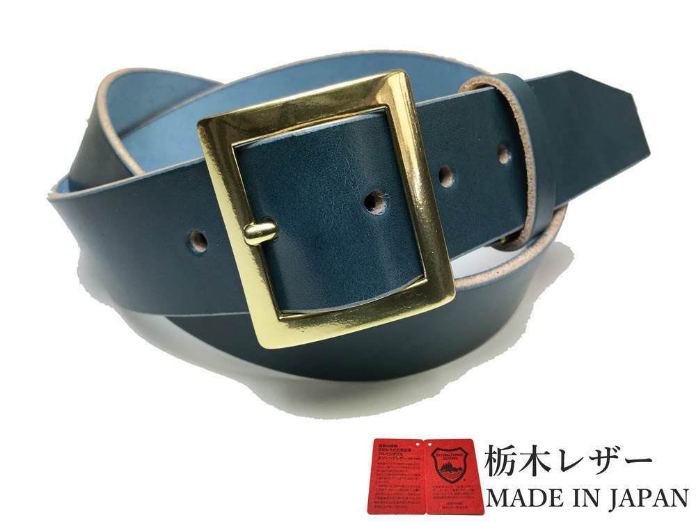 新品 栃木レザーベルト 本革 牛革 メンズ レディース 紺 国産 ム地 40mm カジュアル W015NV拍卖