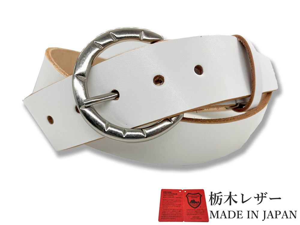 新品 栃木レザーベルト 牛革 本革 メンズ レディース カジュアル 国産 日本製 40mm Mサイズ 無地 白色 ホワイト w075-M-WHITE拍卖