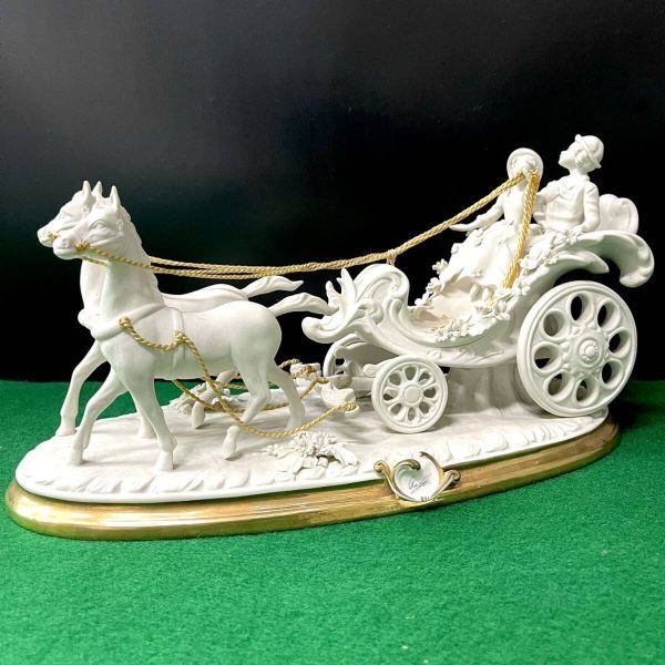 ★☆希少!Capodimonte/カポディモンテ Villari/ヴィラーリ フィギュリン/陶器人形 馬車/馬車を引く子供 白磁/素焼/無地/金彩拍卖
