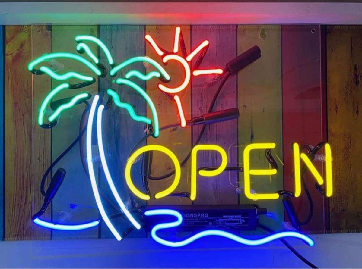 オリジナル ネオンサイン OPEN ヤシの木 波 サマー風 看板ライト オーダーメイド 拍卖