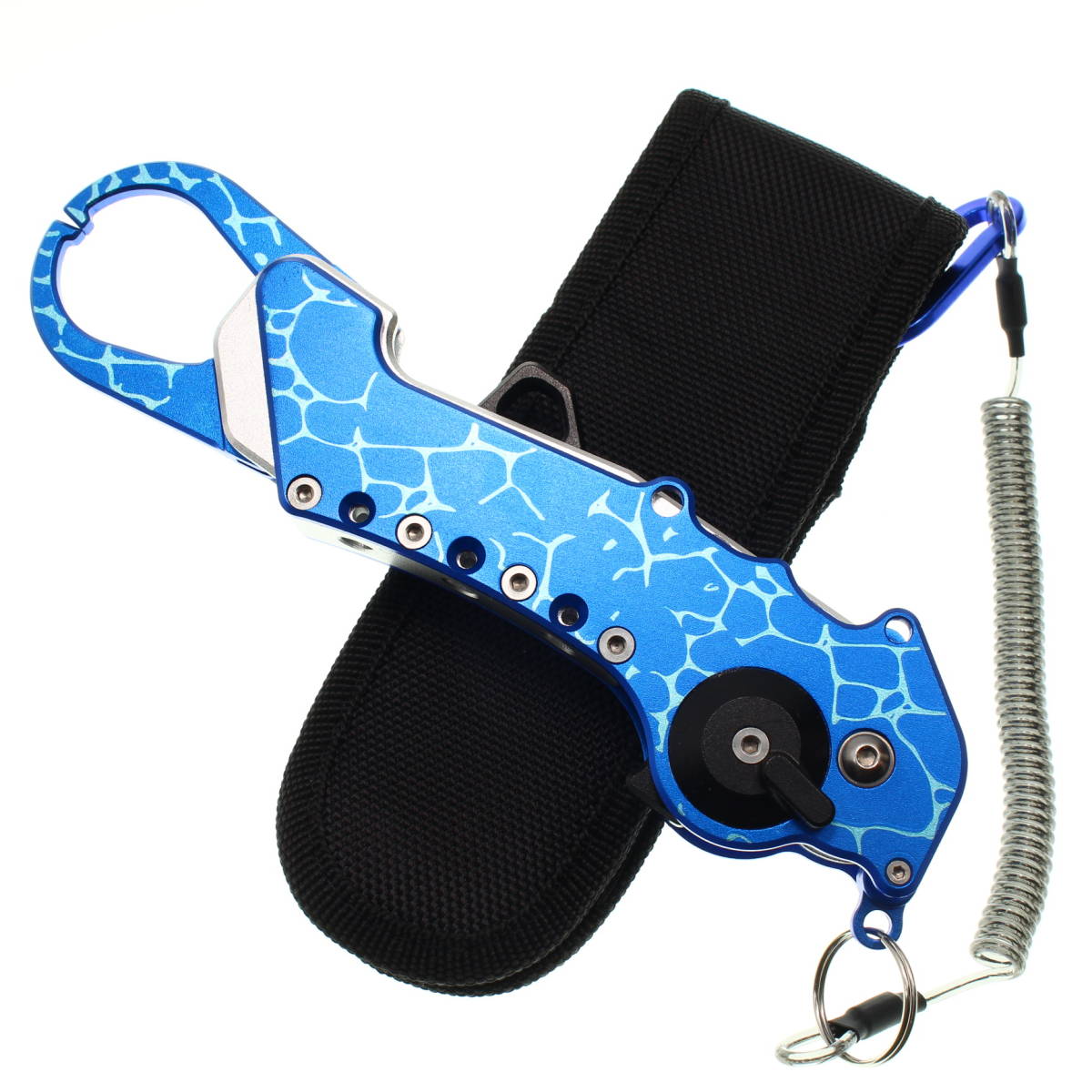 【送料無料】軽量アルミ製 折り畳みフィッシュグリップ フィッシュキャッチャー 魚掴み ブルー×ブルー拍卖