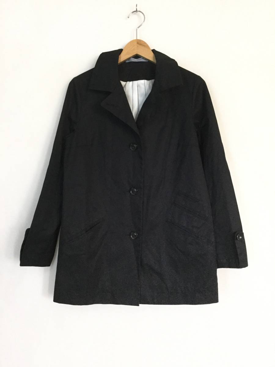 ▼ Ba-tsu ジャケット ツイルワーク地 ライトアウター M ミドル丈 黒 ブラック 無地 コットン 裏地ストライプ センターベント 春 秋拍卖