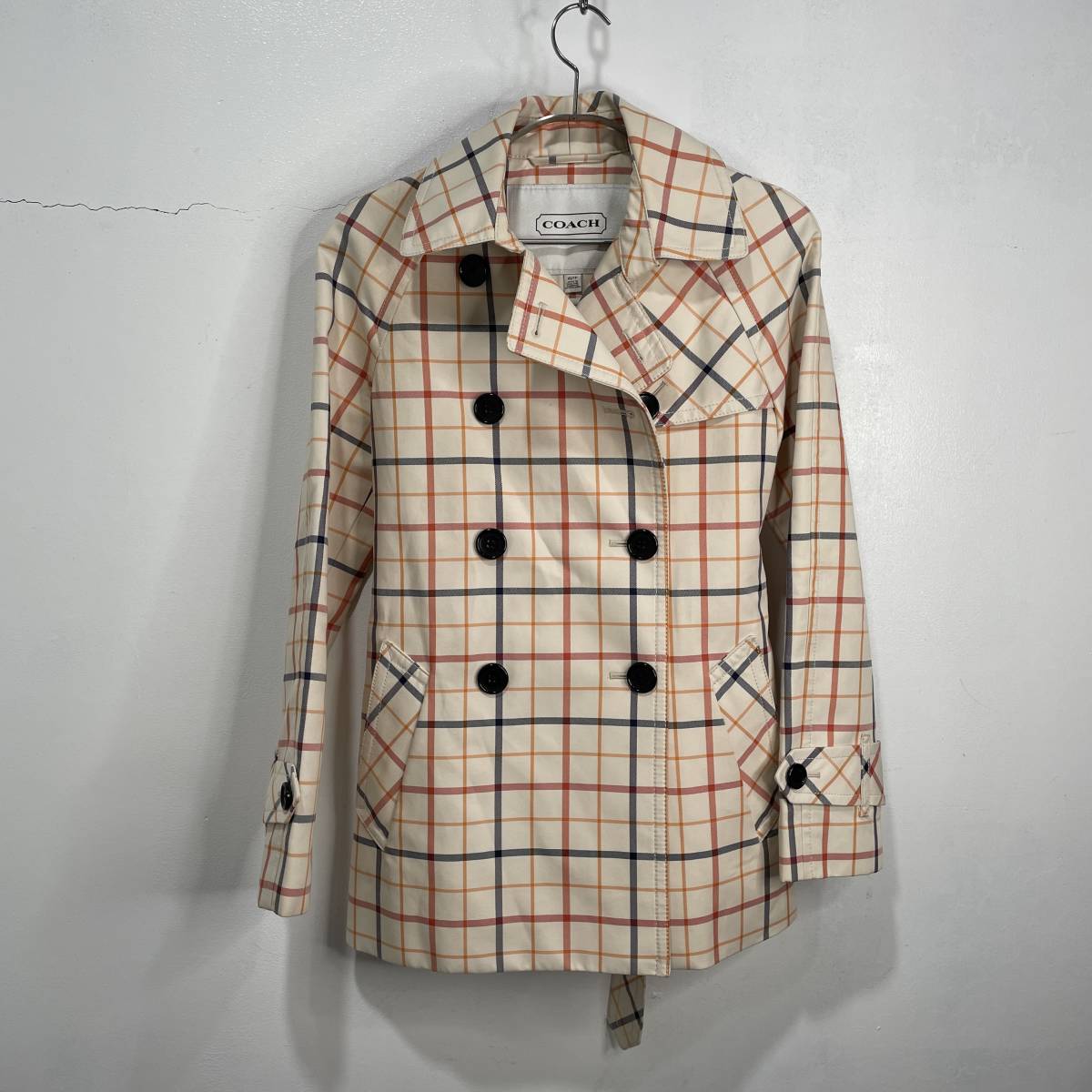 ☆送料無料☆COACH☆チェック柄トレンチコート☆コーチジャパン合同会社製☆ショート丈☆L22拍卖