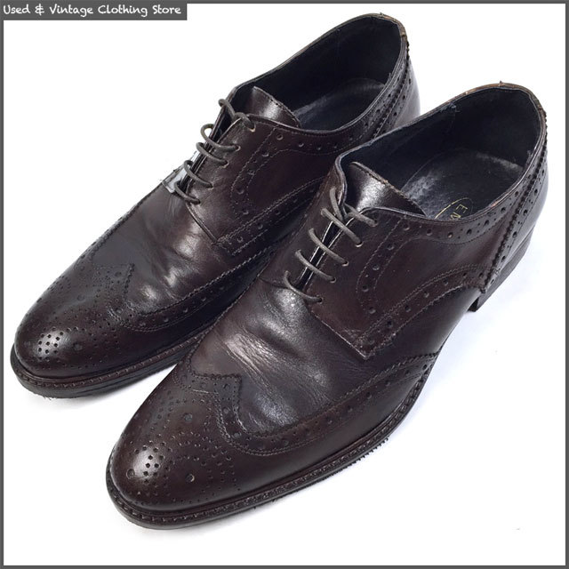 即決★EMPORIO★イタリア製 26cm位 レザーブローグシューズ エンポリオ メンズ 42 茶系 ブラウン 本革 ウイングチップ 本皮 革靴 ビジネス拍卖