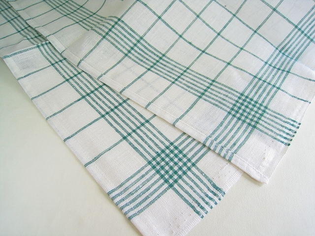 ドイツ キッチンクロス リネンクロス グリーンチェック50×70拍卖