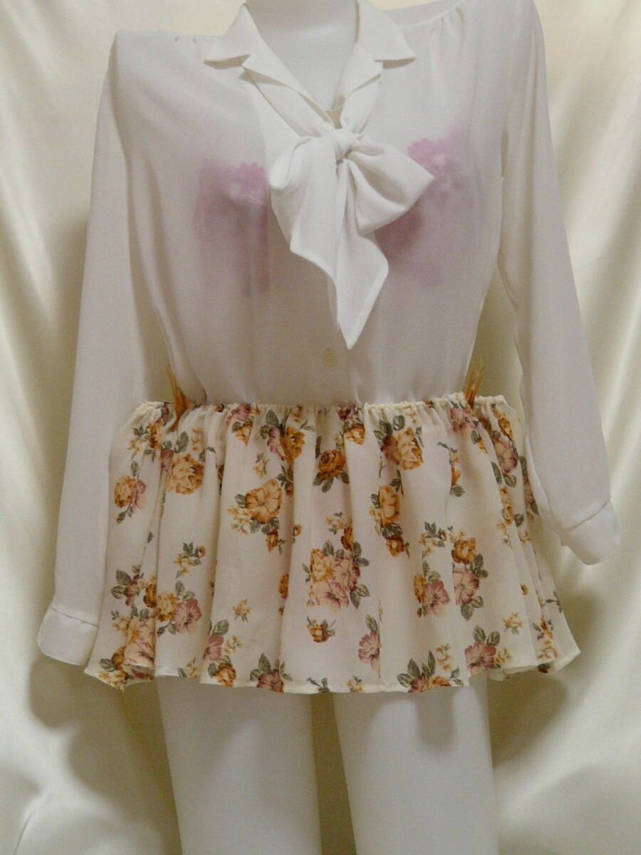 ♪♪クリーム色に黄色系お花柄の超マイクロミニ☆ほどよく透けます☆大きなサイズ^^♪♪ 拍卖