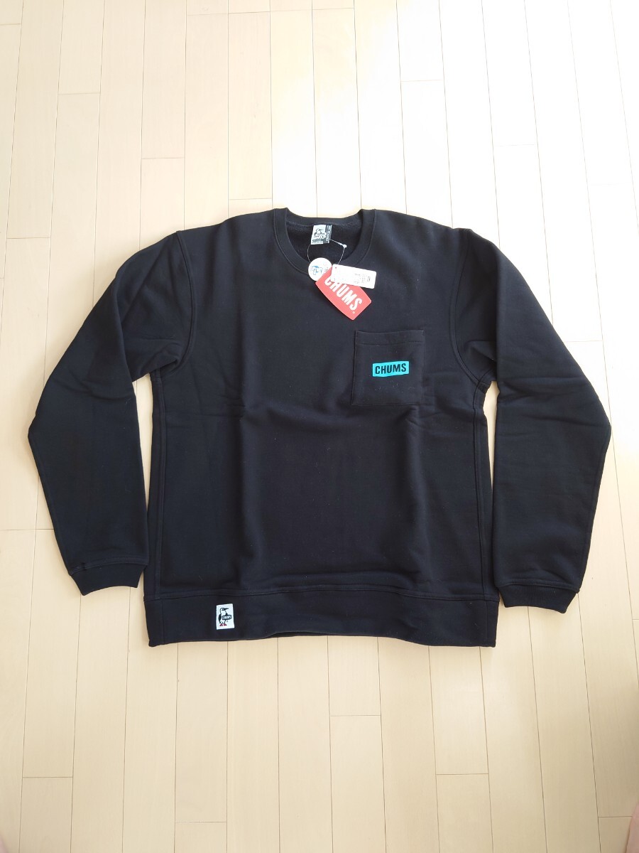 【新品・未使用品】チャムス トレーナー ロゴポケットクルー Lサイズ 黒色拍卖