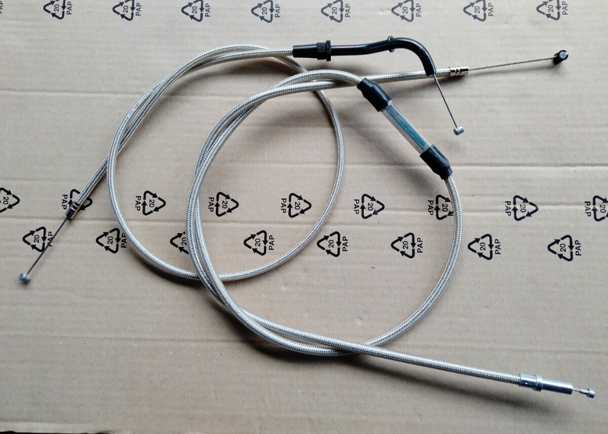 送料込み KAWASAKI Z400GP用 20cmロング クラッチ アクセル ワイヤー ケーブル セット メツシュ Z550GP拍卖