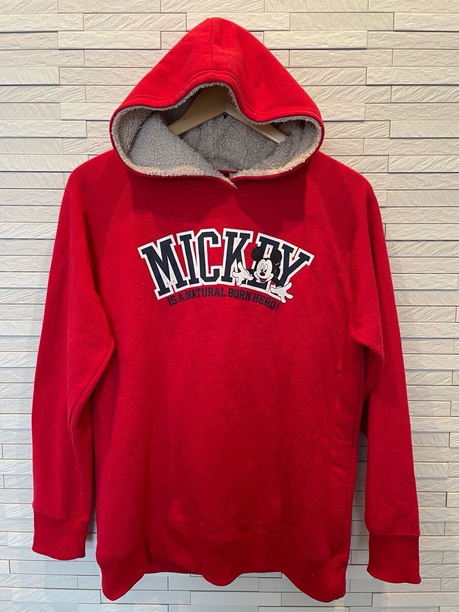 Disney ディズニー ミッキー 裏ボア ロングパーカー 赤 Lサイズ ①拍卖
