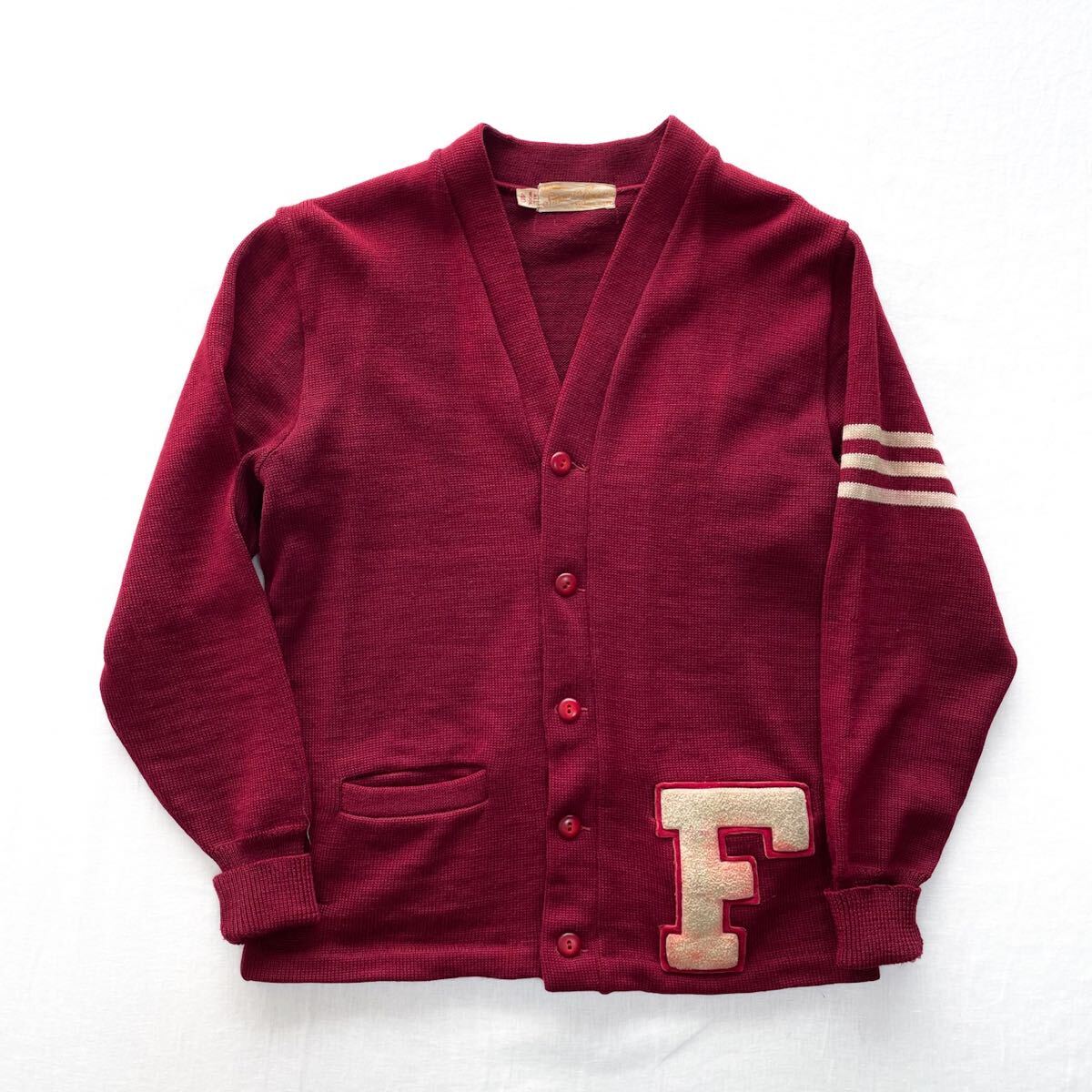 60s US古着 サンフランシスコ レタード カーディガン 40 ワインレッド ヴィンテージ 30s 40s 50s アメリカ古着 アメカジ 拍卖