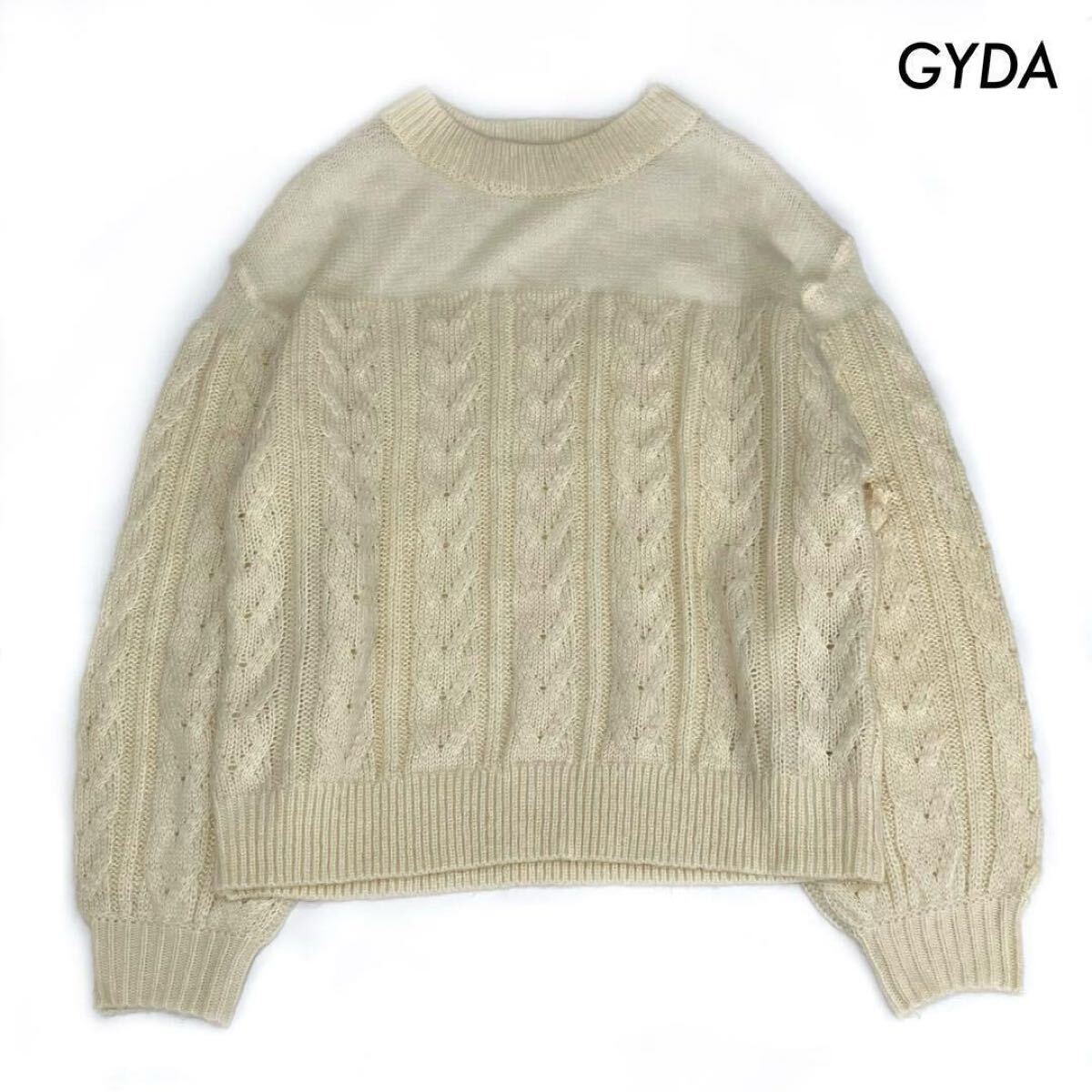 【送料無料】GYDA ジェイダ★SHEERショルダーケーブルニット TOPS アイボリー拍卖