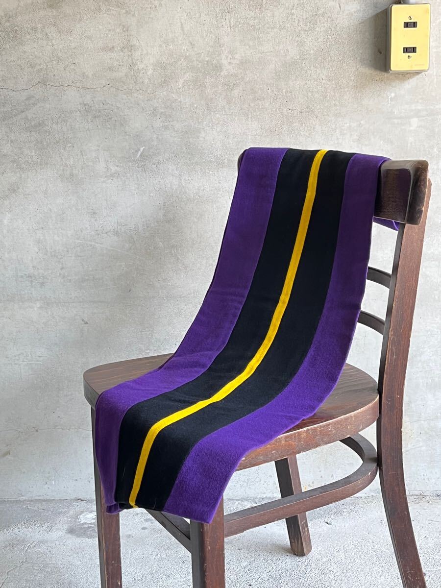 50s 50年代 60s 60年代 ビンテージ イギリス UK スクール マフラー 黒 紫 黄色 ブラック パープル イエロー ウール 古着 ユーロ EURO レア拍卖